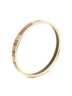 Hermes Enamel Bangle Red Gold White Nautical Knot Motif Bracelet
